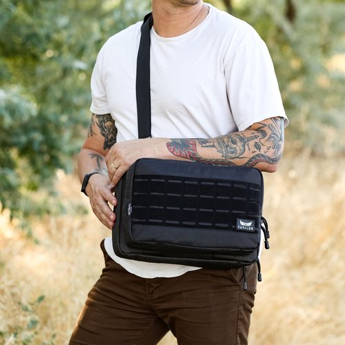 TUVALOR Gun Range Bag for 2 Pistols & Ammo - Spacious Design, with Two Handgun Pockets, Six Magazine Holders, Large Front Pocket and Padded Strap - Gun Bag with 3 Gun Cleaning Towels