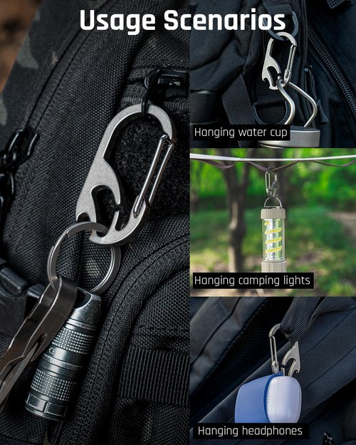 TISUR Titanium Carabiner Keychain Clip, Bottle Opener Keychain Multitool, Heavy Duty Car Keys Chain Tactical (2Pcs QE01 Grey)