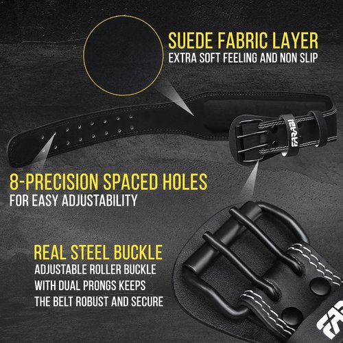 Farabi Sports Powerlifting Belt 100% Genuine Leather Weight Lifting Belt 4" wide Gym Belt Men and Women Weightlifting Belt for Gym Training Bodybuilding and Workout belt (Black, Medium)