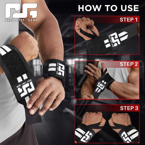 Premium Wrist Wraps – Adjustable, Durable Support for Weightlifting & Fitness. Enhance Stability & Comfort with Flexible, Design (Black, STD)