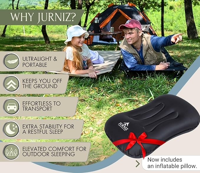 Ultralight Camping Cot with Inflatable Camping Pillow for Adults & Kids; Supports up to 330lbs; 4.85lbs Lightweight Portable Camping Bed for Hiking, Camping & Backpacking with Carry Bag (Black)