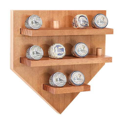 Foilswirl Championship Ring Display Case - 10 Posts Sports Holder Stand 8.6 x 8.5 In Wall Mount Storage Organizer - Gift for Baseball Basketball Football Softball Men Award
