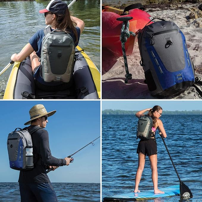 Submersipack Waterproof Backpack - Submersible, Inflatable, Floating TPU Coated Durable Nylon Dry Bag with Airtight Zipper for Kayak, Fishing, Boating, Hiking, Paddle Board (Gray Stone, 25L)