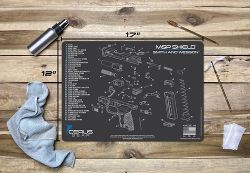 Cerus Gear M&P Shield Schematic Promat, Charcoal Gray/Cerus Blue, 12" x 17"