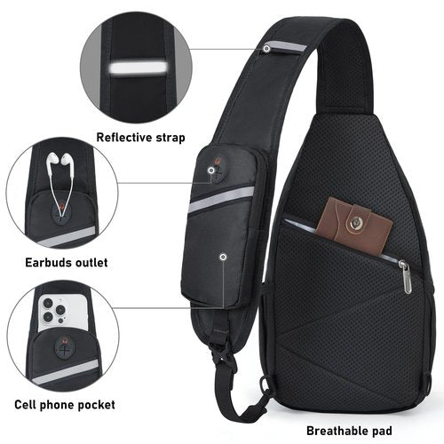 N NEVO RHINO Crossbody Sling Backpack Small Sling Bag, Hiking Daypack Chest Bag Travel Shoulder Bags with Anti-theft Pocket (Black)