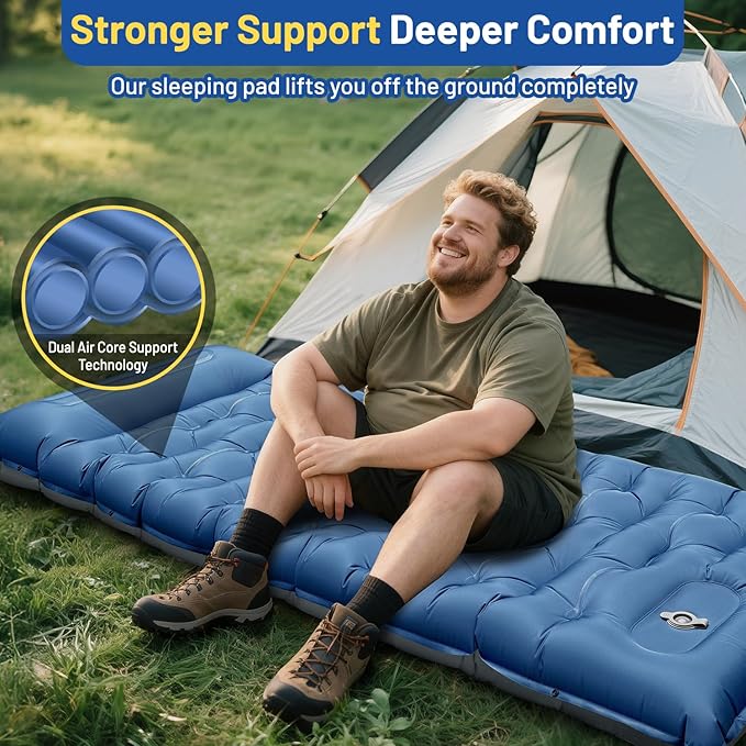 Camping Sleeping Pad, Extra Thick 6 Inch Inflatable Camping Mat with Pillow Built-in Foot Pump Ultralight Portable Sleeping Pads Compact for Hiking Backpacking Travel Tent Car Camp Gear