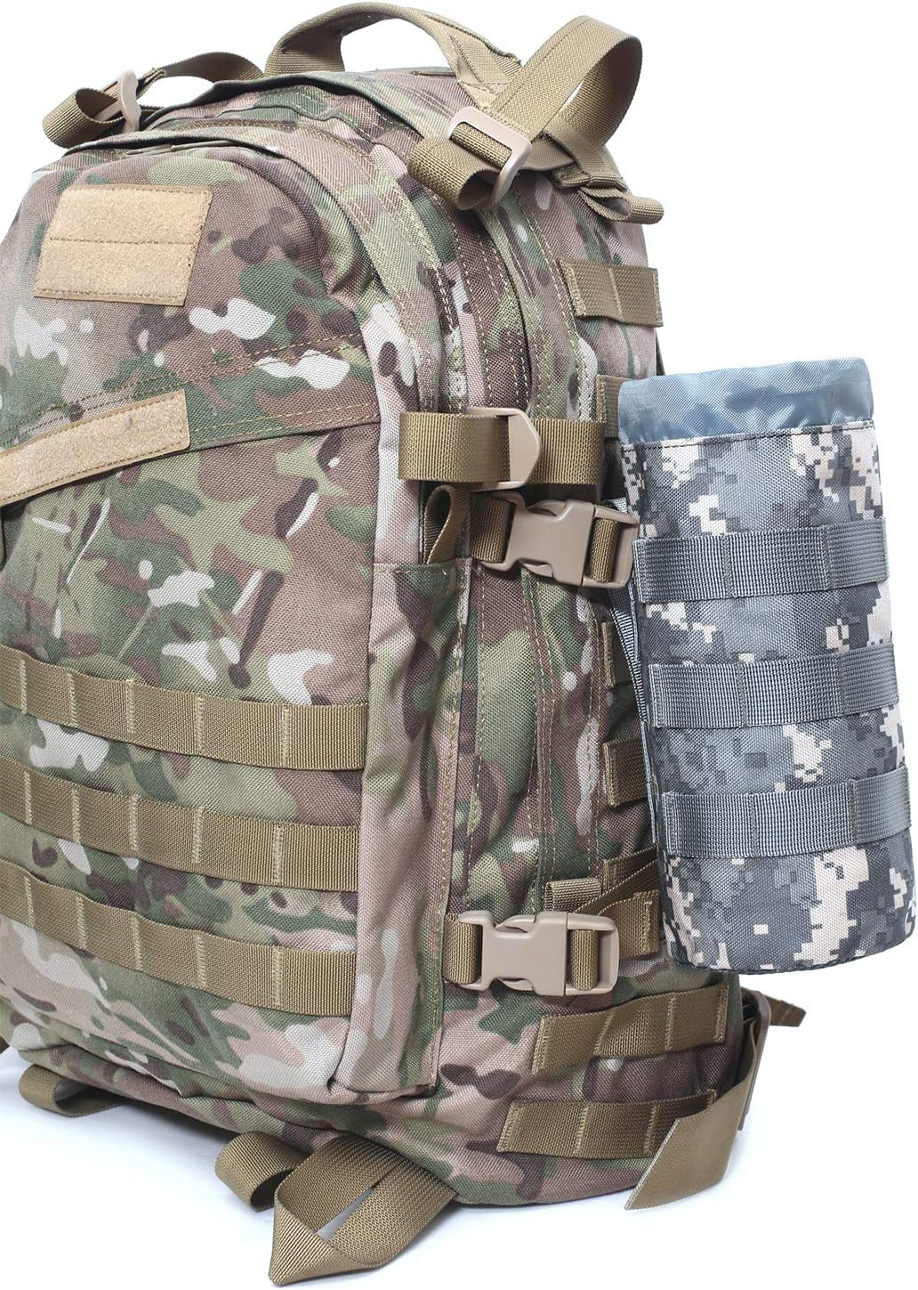 Tactical Molle Water Bottle Pouch Military Drawstring Open Top & Mesh Bottom Travel Water Bottle Holder Bag Tactical Hydration Carrier
