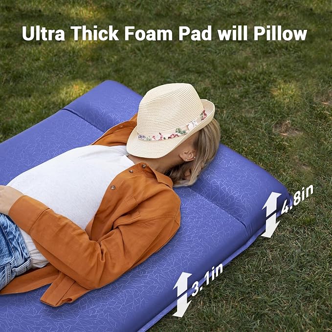 Elegear Self Inflating Sleeping Pad, 3.18'' Ultra-Thick Memory Foam Camping Pad with Pillow, 20s Fast Inflating Camping Mattress Pad, 4-Season Insulated Camp Sleeping Mat for Camping/Travel/Tent/Car