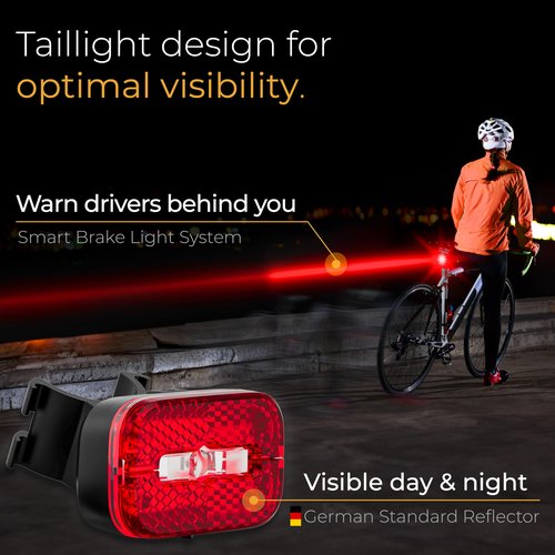 Bike Lights 100 Lux - 2000 mAh Battery - with Reflector & Brake Light - USB-C Rechargeable & Splash Proof - Bike Lights for Night Riding - Bike Headlight - Bicycle Lights Front and Rear