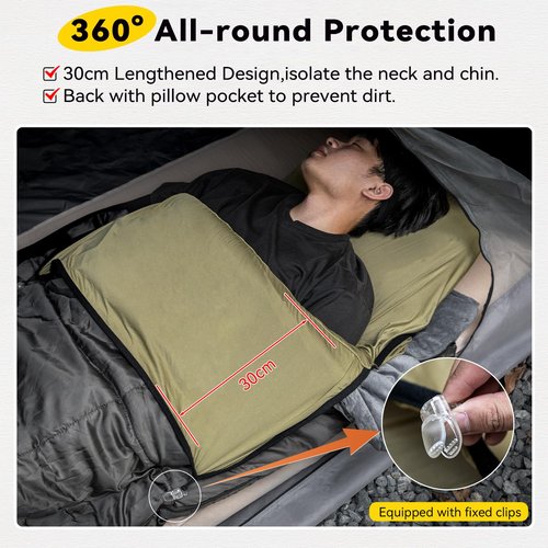 HIKEMAN Lightweight Sleeping Bag Liner - Portable Travel Sheet,Adult Sleep Sack,210x80cm Camping Sheet with Pillow Pocket for Hotels Backpacking Camping Hiking Trains (Army Green)