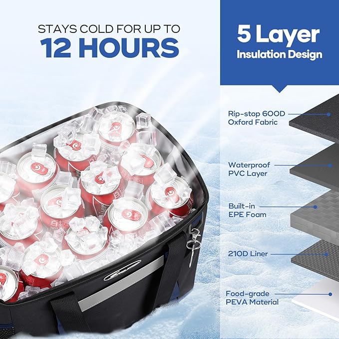 Maelstrom Soft Cooler Bag,Collapsible Soft Sided Cooler,24/30/60/75 Cans Beach Cooler,Ice Chest,Large Leakproof Camping Cooler,Portable Travel Cooler for Grocery Shopping,Camping,Road Trips
