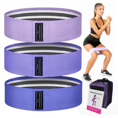 Fabric Resistance Bands for Legs, Thigh, Butt and Hip, Workout Bands, Hip Band, Booty Band, Exercise Band, Fabric Elastic Band for Physical Therapy, Yoga, Pilates and Fitness with Carry Bag, Pack of 3