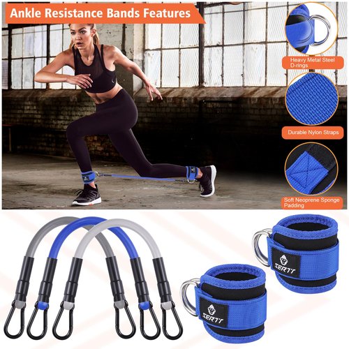 SERTT 12Pcs Foam Barbell Pad Set for Squats, Hip Thrust Pad Gym Essentials Set for Workout, 1 Gym Pad, 1 Carry Bag, 2 Lifting Strap, 2 Ankle Cuffs, 3 Ankle Risistance Band, 3 Hip Resistance Bands