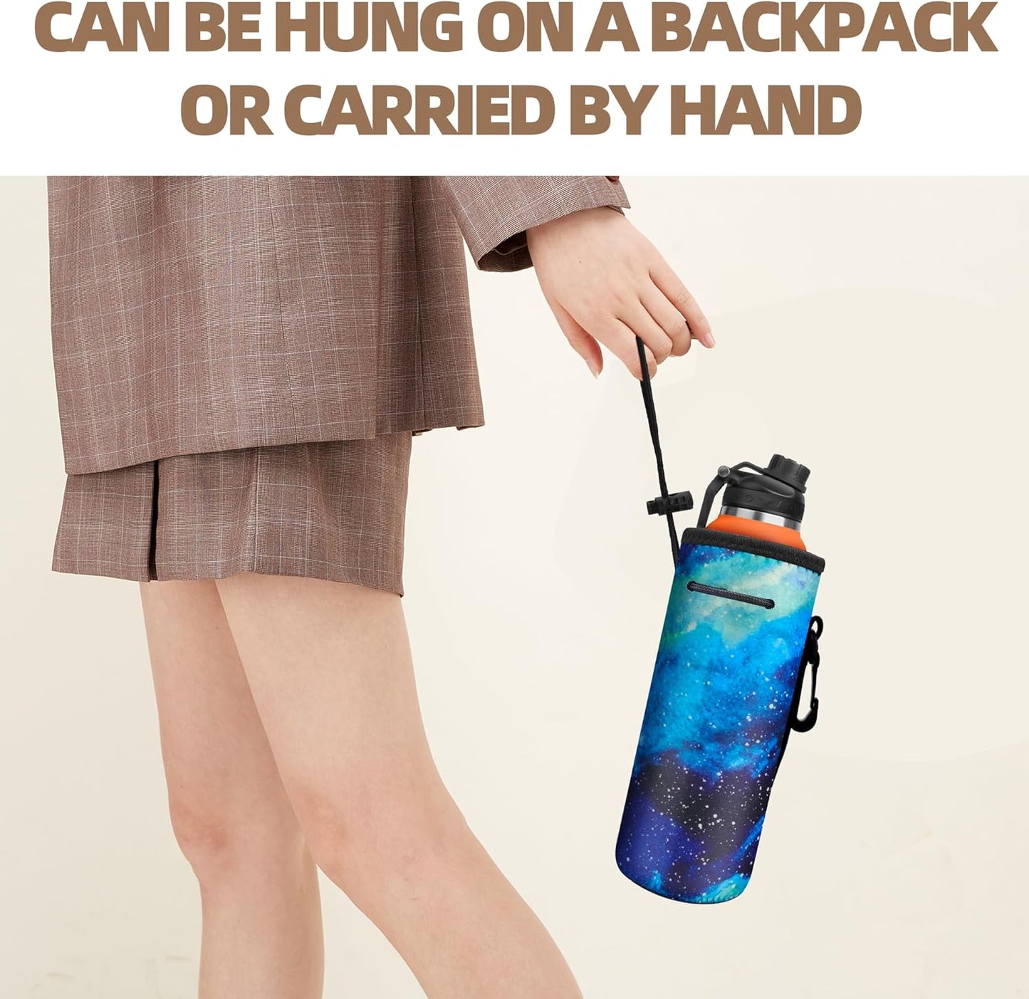 Water Bottle Carrier,Insulated Neoprene Water Gym Travel bottle Holder Bag Protector Sleeve Case Pouch Cover 0.6L or 0.75L, Great for Stainless Steel and Plastic Bottles (BLUE STAR)