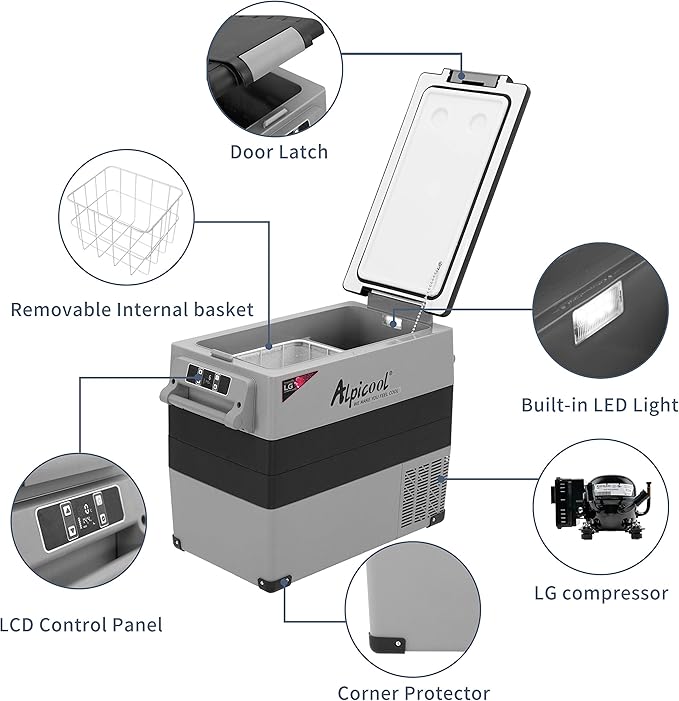 Alpicool LGCF55 Portable Refrigerator 12 Volt Car Freezer 52 Quart Mini Fridge Freezer (-4℉~68℉) for Truck, RV, Vehicle, Travel, Outdoor -12/24V DC