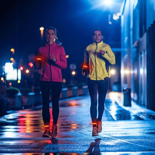 LED Armband Running USB Rechargeable - 2 Pack Safety Lights for Runners 3 Modes Running Gear Lights Adjustable High Visibility Waterproof Reflective Wristband for Night Running Walking (Orange)
