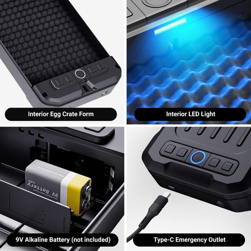 Fingerprint Pistol Safe Portable Gun Safe with Keys Quick Access Smart Biometric Handgun Safe, Keypad for Cars Travel Nightstand Bedside, Aluminum 20002-AF