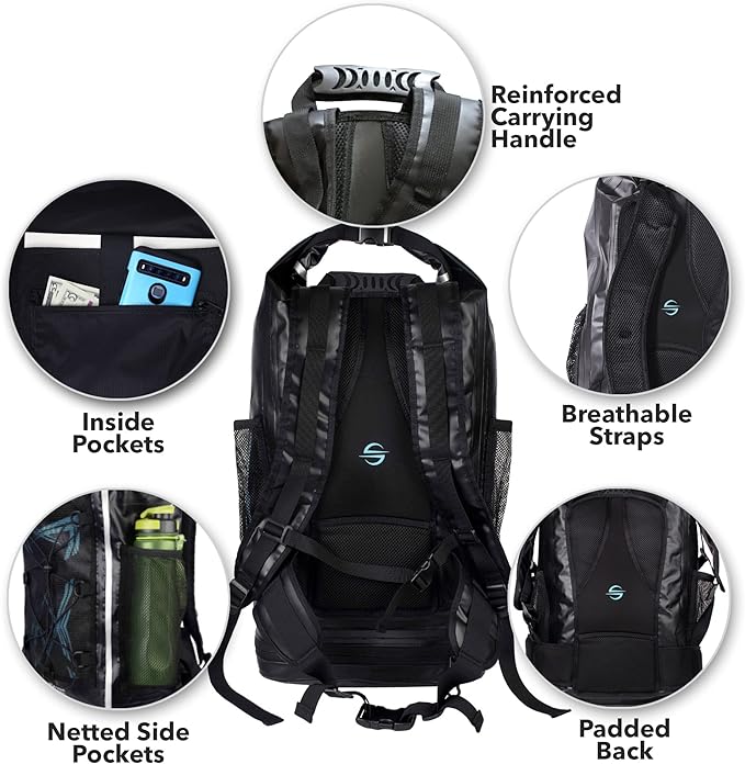 Dry Bag Backpack Waterproof 40L Heavy Duty Roll-Top beach bag with Compartment for Dirty Stuff for Travel, Hiking, Boating