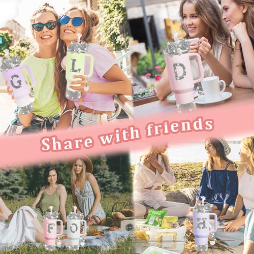 XIANGYUAN Stanley Accessory Set Includes 10mm Straw Cover,Bow Cup Decoration,Personalized Stickers for Water Bottle and Other Accessories,Suitable for 30and40oz Stanley Cup(White T)