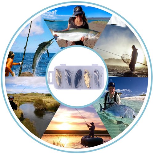 LURESMEOW Walleye & Bass Blade Baits - 5pcs Box, Saltwater & Freshwater Fishing Spoons