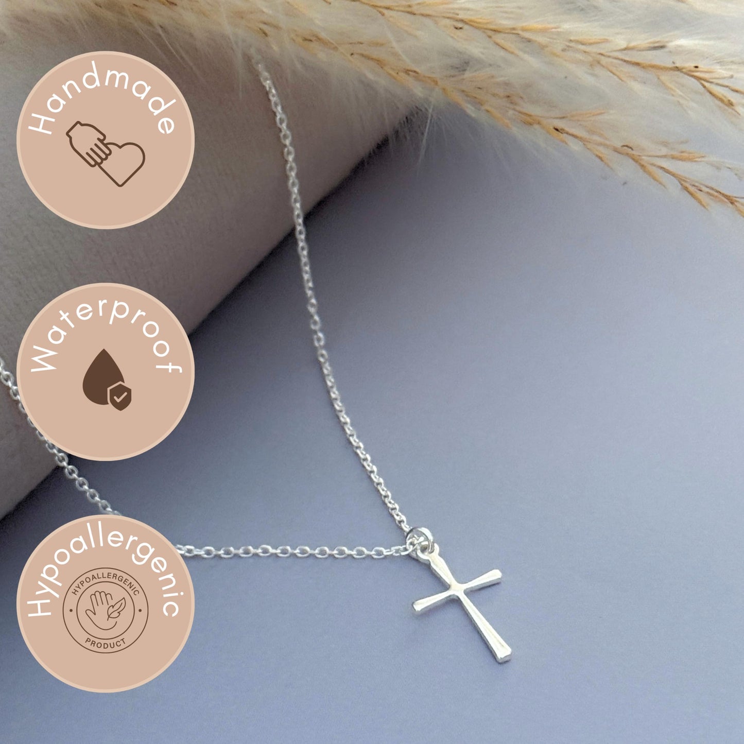 Annika Bella Small Cross Necklace, 925 Sterling Silver Faith Jewelry, Religious Tiny Pendant Charm Necklaces, Gift for Her (Silver)