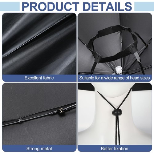 Bulyoou 3 Pcs Fishing Umbrella Hat 27'' Adjustable Hands Free Foldable Head Umbrella Cap UV Protection Waterproof for women men fishing summer(Black, Blue, Camouflage)