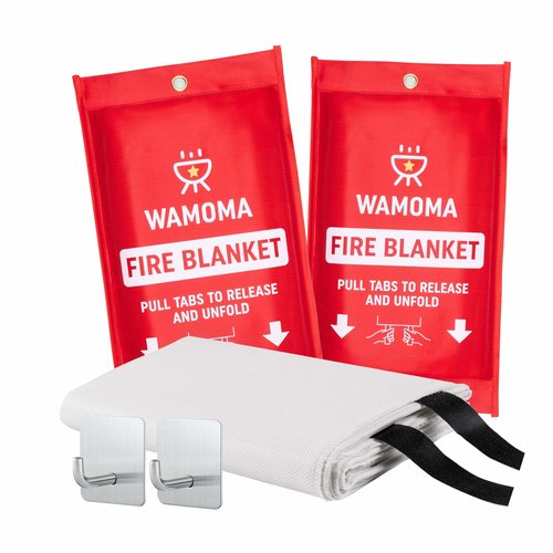 Wamoma Fire Suppression Blanket - Waterproof, Oil-Resistant, Fiberglass Fire Blanket for Home, Kitchen, Grill, BBQ, Fireplace with Rapid Deployment | Reusable High Heat Resistant Safety Sheet