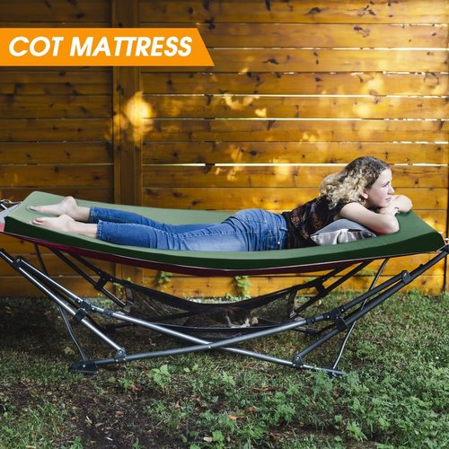 CYMULA Camping Cot Mattress 2in Memory Foam Sleeping Pad,Soft Warm Non-Slip Camping Mattress Topper with Retaining for Adults,Portable Roll up Pad for Travel(Green 75"x30")