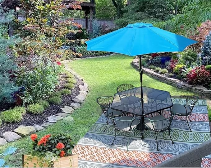 BalajeesUSA Outdoor Rugs 9x12 ft Large Plastic Patio Green, Orange Affordable Multipurpose Woven Plastic Straw All-Weather Waterproof Reversible Camper mat Backyard Picnic Sports Camps Tent