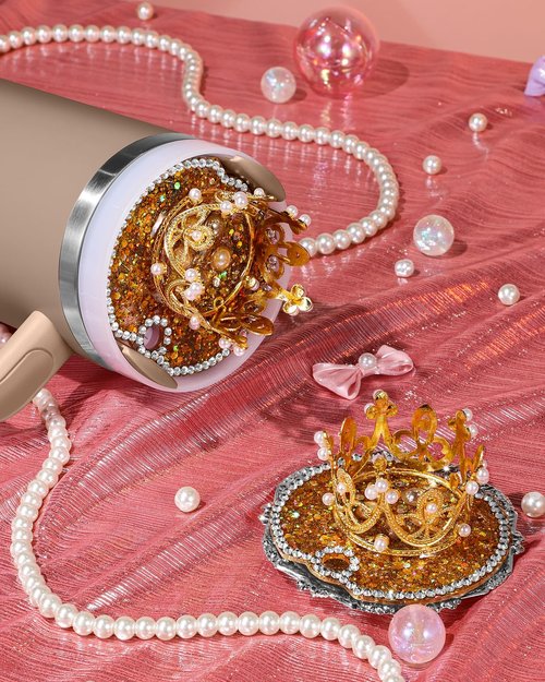 Toykee Lid Plate Topper for Stanley Cup 40 oz - Gold Crown Cute Decoration Accessories for Tumbler, Woter Botter Glitter Bling Decor for Women Girls