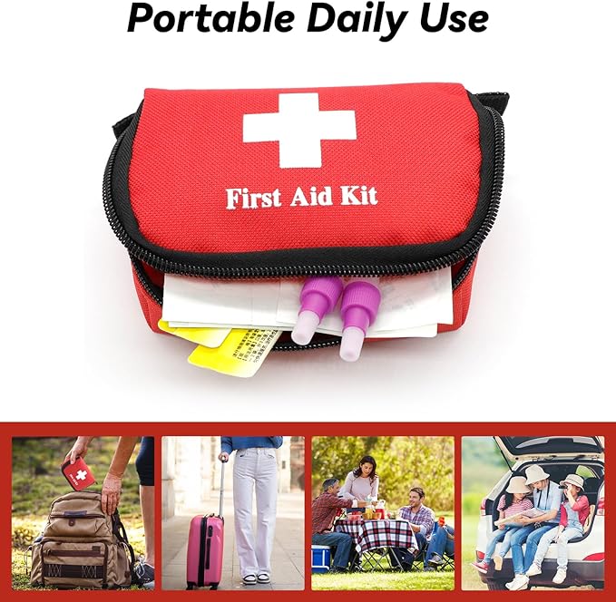 Faylapa 6Pcs Mini Empty First Aid Bag, 5.5x3.5x1.5 inches Small First Aid Kit, Emergency Medical Essentials Pouch Bag for Travel, Car, Home, Office, Camping, Outdoors, Hiking (Bag Only)