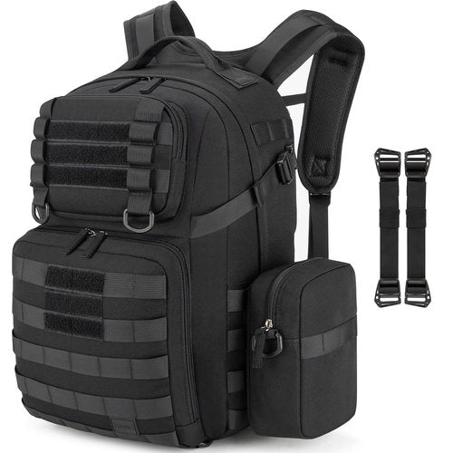 Tzowla Tactical Military Grade Backpack Waterproof,Travel Laptop Army Molle Rucksack for Men and Women with Small Detachable Bag,Army 3 Days Assault Pack Bag,Black