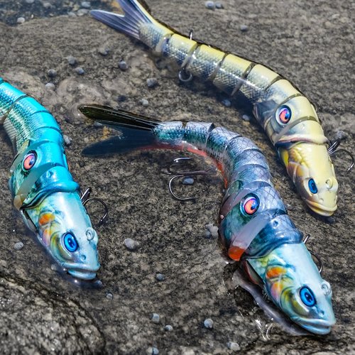 HANDING 3PCS Lifelike Multi Jointed Fishing Lures, Slow Sinking Swimbait for Saltwater, Highly Realistic Fishing Bait, Mustad Hooks Fishing Gifts for Men, Bass Trout Lures, 3.9in, 3/8oz