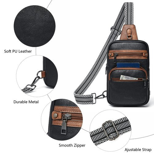 Shrrie Sling Bag For Women Men 5 Pockets Crossbody Bags Faux Leather Cross body Fanny Pack Sling Backpack Daypack for Daily Use Travel