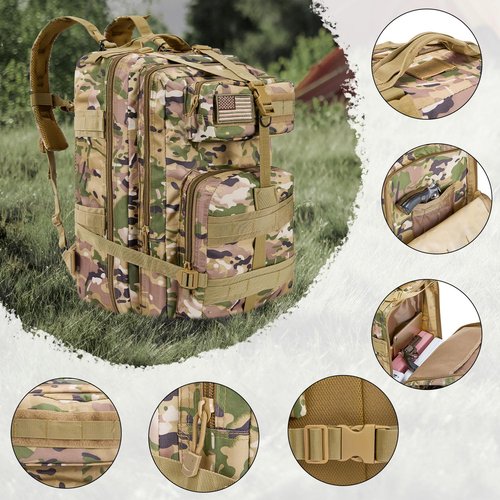 Sgorlds Large Military Camo Tactical Backpack and Tactical Cross Body Bag Set, Small Tactical Backpack for Men and Women, 3 Day Pack for Hiking Camping Travel Hunting Rucksack Trekking