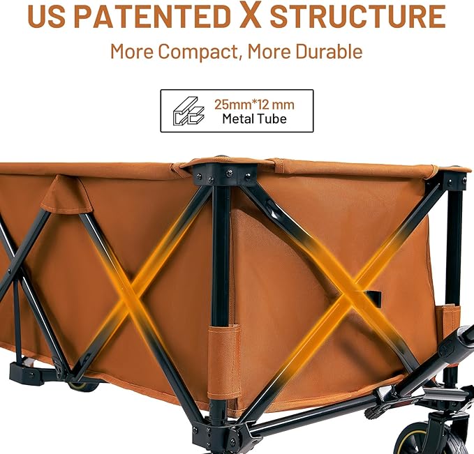 TIMBER RIDGE 51.2'' Extended Collapsible Wagon Cart with Brakes and Cargo Net, 350LBS Heavy Duty Foldable Utility Wagon with Adjustable Handle, 400L Capacity Portable Cart for Camping Sports Shopping