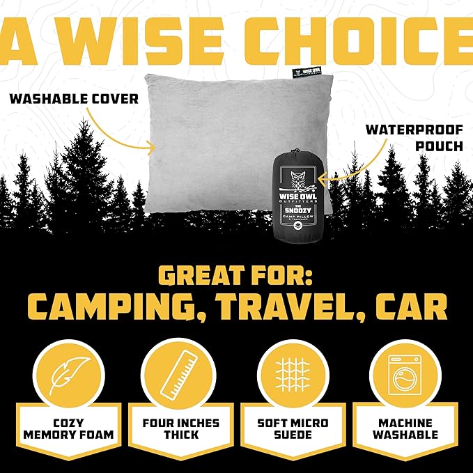 Wise Owl Outfitters Essentials Airplanes, Camping, and Travel-Memory Foam Washable Pillow-Small, Medium (Pack of 1), Grey