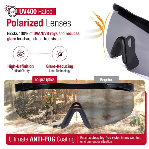 Eclipse Optics Shooting Glasses - ANSI Z87.1+ Anti-Fog and Scratch Resistant Safety Glasses with UV Protection - Black