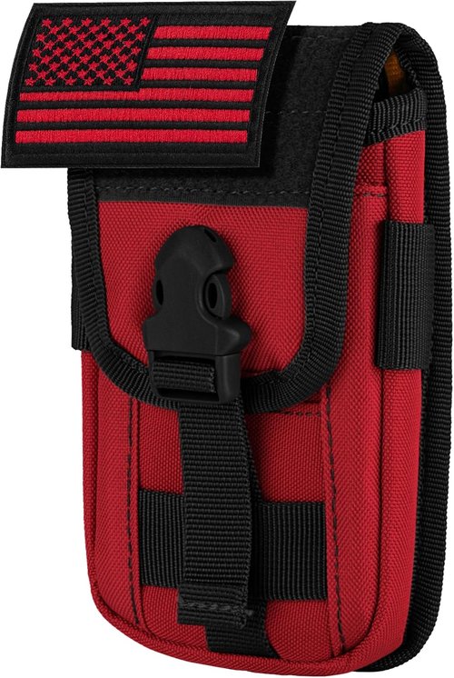 IronSeals Tactical Phone Holster Pouch, Tactical Smartphone Pouches Cellphone Case Molle Gadget Bag Molle Attachment Belt Holder Waist Bag for 4.7"-6.9" with US Flag Patch for iPhone 16 Pro/15 Pro