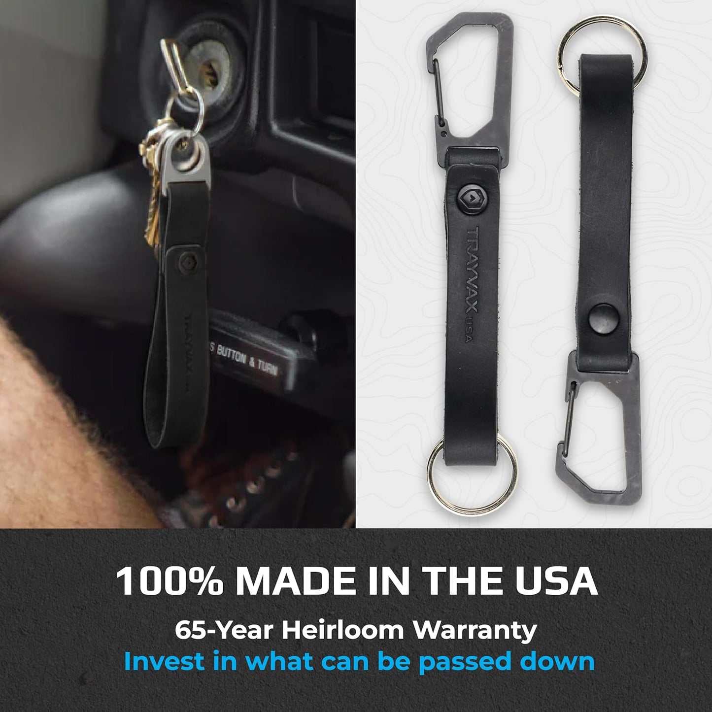 Trayvax Keyton Leather Keychain, Quick Release Carabiner Clip Key Chain for Men and Women, Stainless Steel