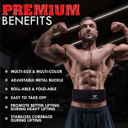 LUXE-TOUCH. 10mm Premium Leather Lever Belt, Squats Deadlifts Bodybuilding Weight Lifting Powerlifting Lever Gym Belt. Lower Spine Support Leather Belt. Premium Quality Belt with Stainless Steel Lever (Red, Medium (32" - 36"))