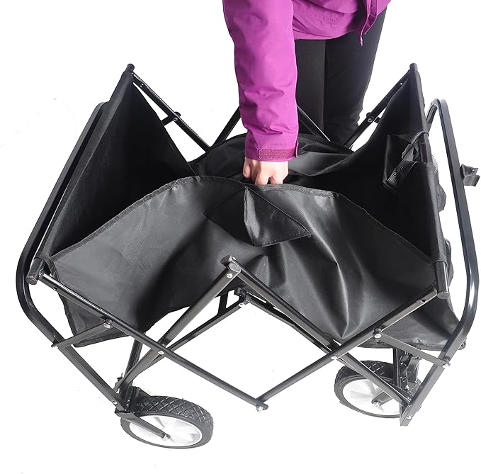 Collapsible Folding Wagon Garden Beach Cart,Heavy Duty Utility Buggy with Big Wheels,Adjustable Handle and 2 Cup Holders,for Sand,Camping,Garden,Outdoor,39.37",Black