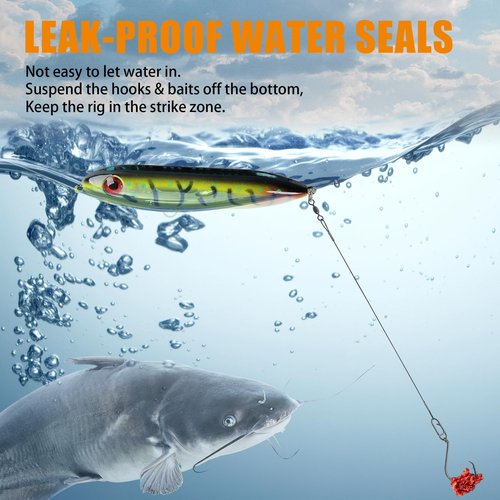 VATEICO Catfish Float Rig Rattling Line Float Rig Lure Demon Dragon Stye Peg for Santee Rig Circle Hooks Rig Fishing Wire Leader with Snaps (10pcs Lures), 3.94inch