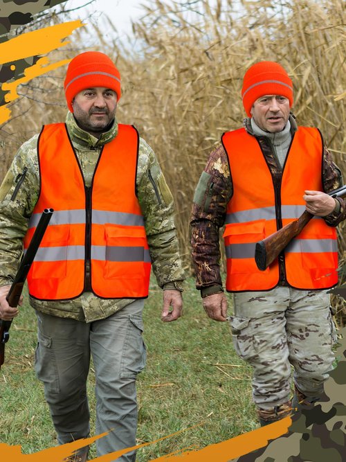 Apipi 4 Pcs Blaze Orange Hunting Vest and Beanie - High Visibility Vest for Men Women, Safety Hunting Vest with Reflective Strips for Outdoor Hunting Hiking Work, XL