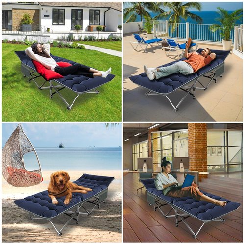 BIG RED Camping Cot, Folding Camping Cots for Adults Sleeping 1200D Double Layer Oxford Portable Folding Outdoor Cots for Camping W/Soft Pad Carry Bag for Home Office Nap Beach Travel