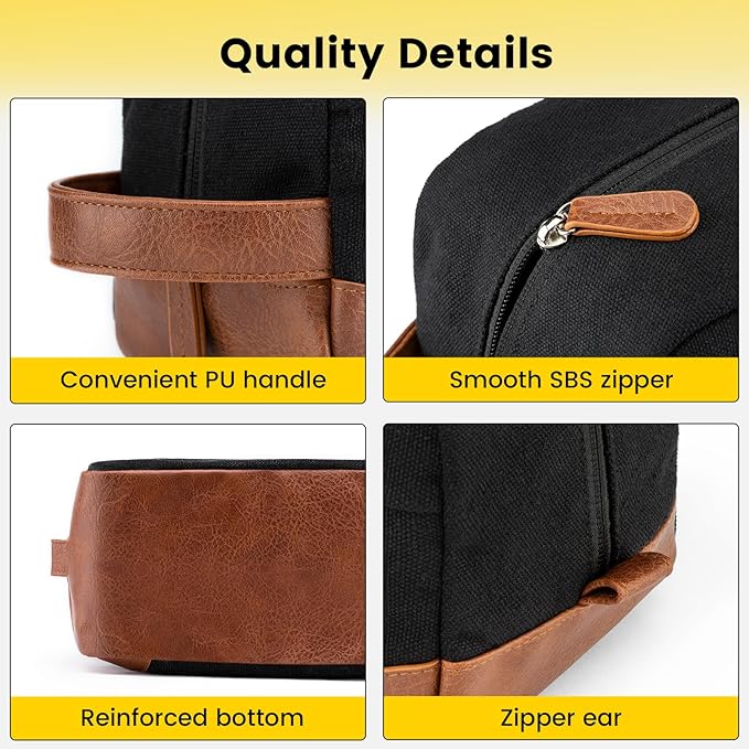 Vorspack Large Toiletry Bag Hanging Dopp Kit for Men Water Resistant Canvas Shaving Bag with Large Capacity for Travel- Black