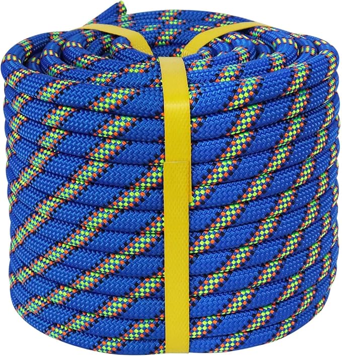 Double Braided Arborist Rope (1/2 in x 100 ft) Polyester Rope Bull Rope 48 Strands for Tree Work Climbing Pulling Swing Sailing, Blue