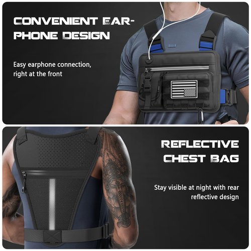 Bearfire Sports Chest Bag For Men, Running Vest Bag with Water Resistant Lightweight Front Chest Pack With Built-In Phone Holder & Extra Storage For Workouts, Cycling, Hiking, L Size