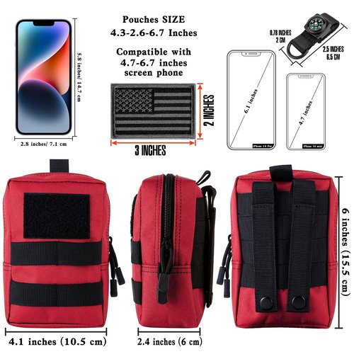 bvya Tactical Molle Pouch Multi-Purpose Compact Waist Pack Water-Resistant Small Utility EDC Pouch with Flag Patch for Molle Backpack