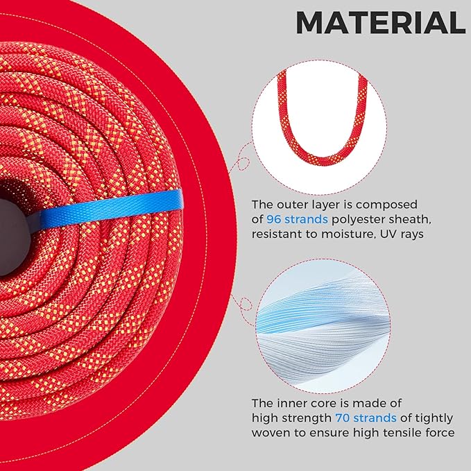 7/16 Inch 150ft Double Braided Polyester Arborist Rope, Heavy Duty Nylon Rope for Anchor, Tree Work, Cargo, Pulling, Sailing(Red)